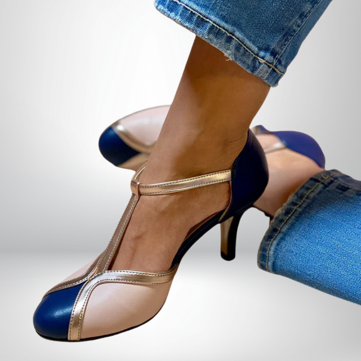 Alessia™ | Colorful and Comfortable T-strap Heels with Round Toe