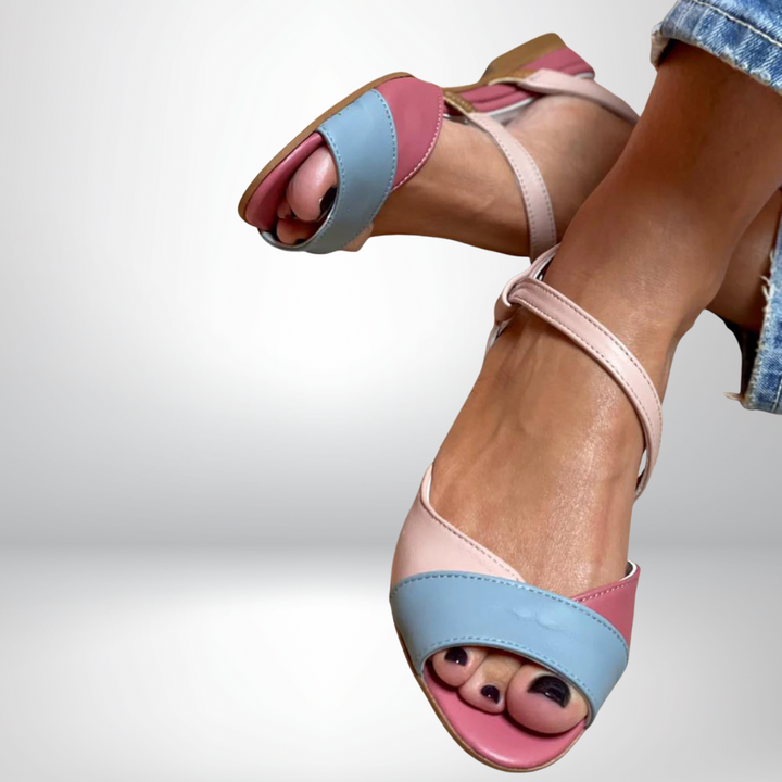 Roselina | Asymmetrical Pink Color Block Sandals