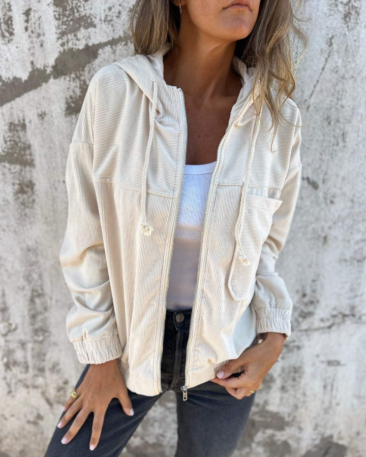 Danna | Cord Jacket with Hood and Zipper