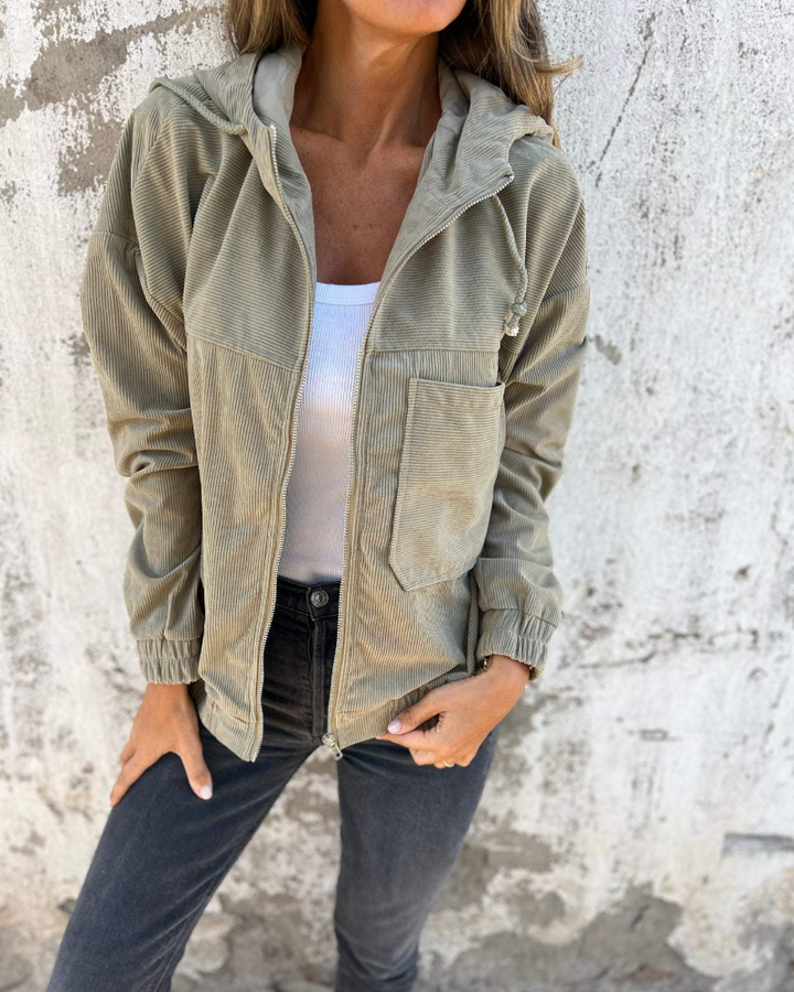 Danna | Cord Jacket with Hood and Zipper