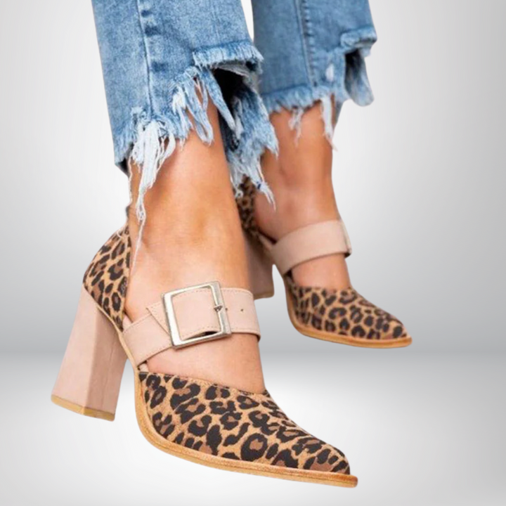 Selveta | Leopard Print Suede Sandals with Stable Heel