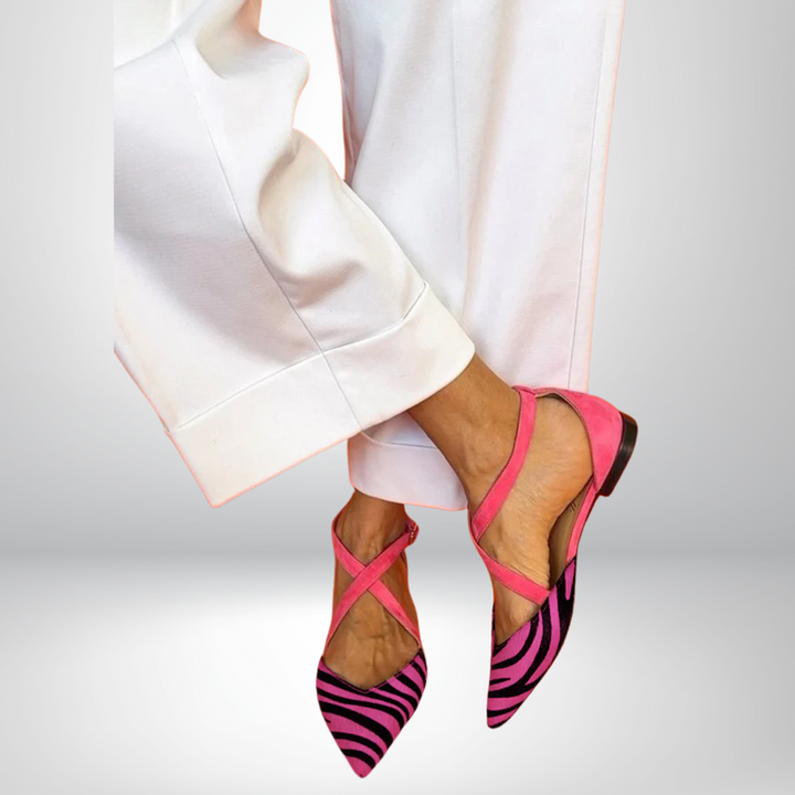 Zarella | Zebra-Striped Flat Sandals with Crossed Ankle Straps