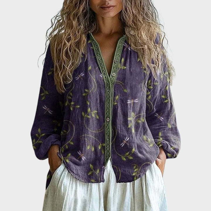 Hayden Amber™ I Vintage Leaf Print Blouse